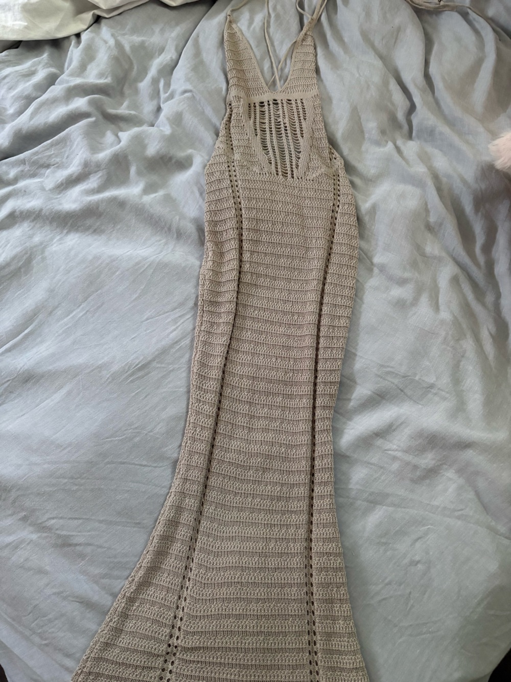 Beige Knit Sleeveless Dress